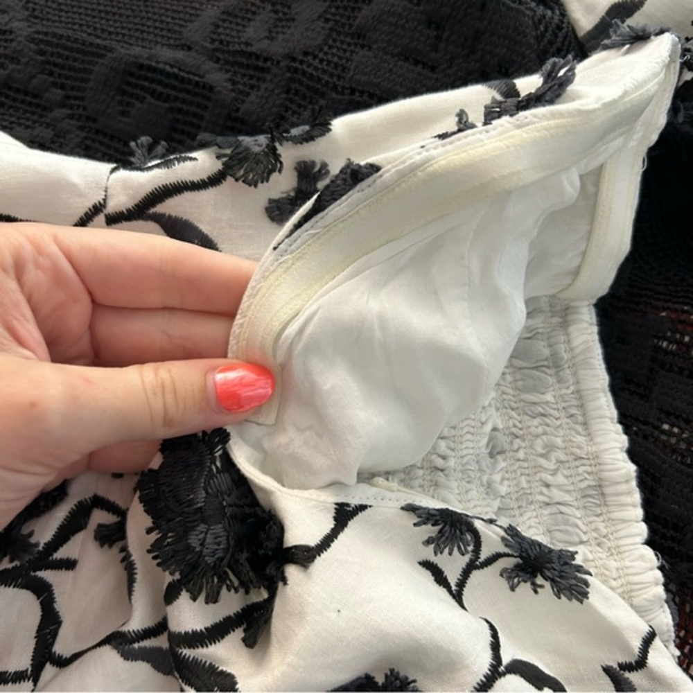 Anthropologie Sabrina Black & White Puff-Sleeve Applique Mini Dress - Picture 9 of 11